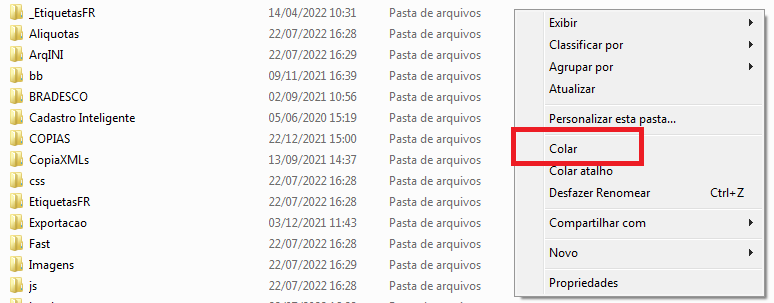 Colar arquivos na pasta Exe