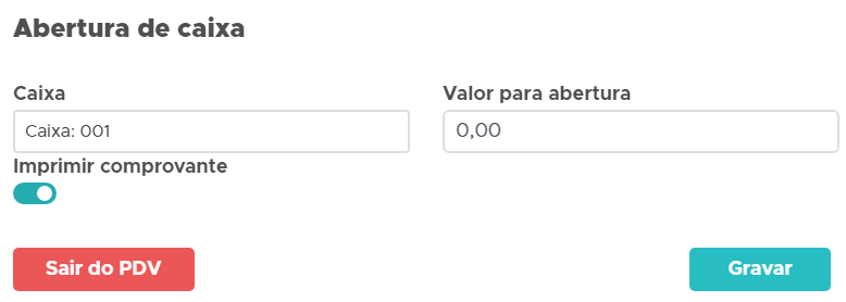 Abertura do caixa