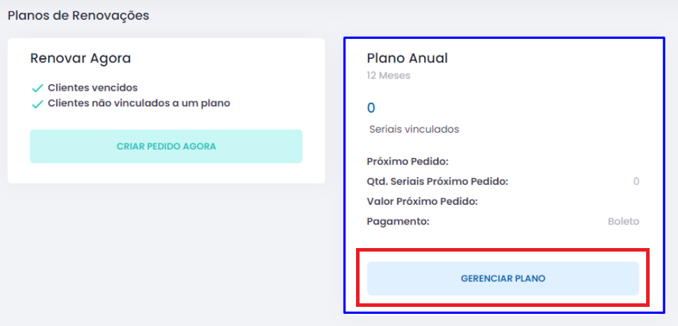 Botão Gerenciar Plano