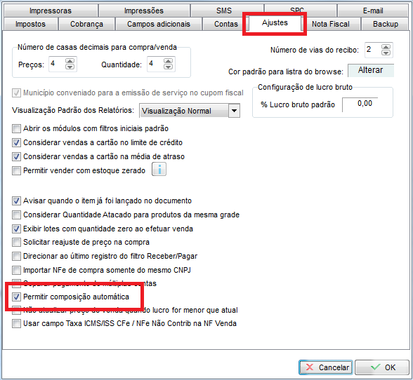Permitir composição automática NF-e