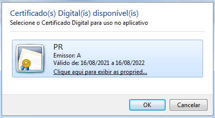 Selecao do certificado digital
