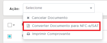 Converter para NFC-e SAT