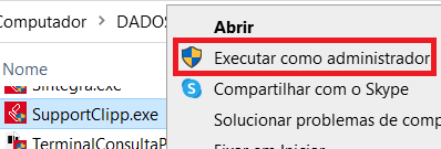 Executar SupportClipp.exe como administrador Executar SupportClipp como administrador