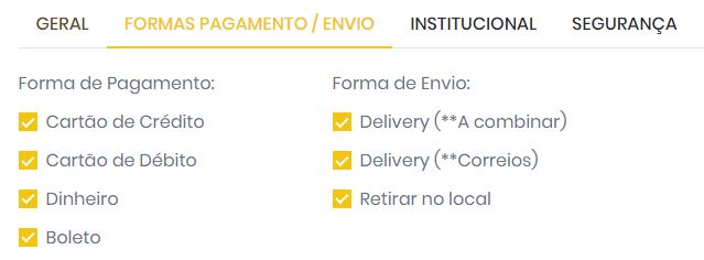 Aba Formas Pagamento e Envio