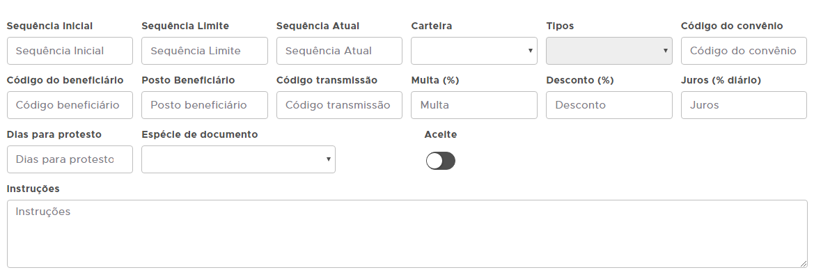 Configuração de boleto