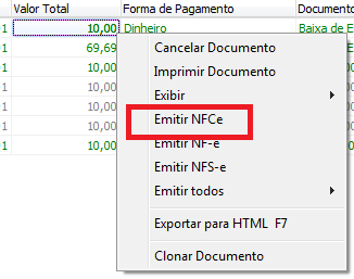 Venda gerencial transformada em NFC-e