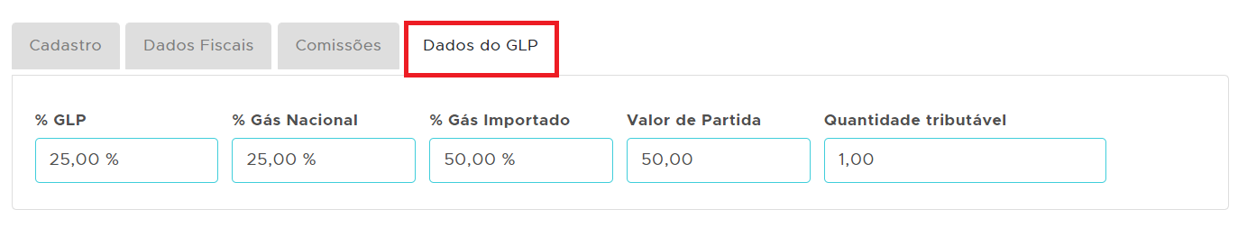 Percentuais de GLP, gás nacional e importado