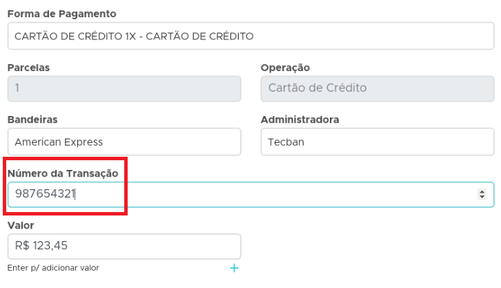 Número da transação no PDV