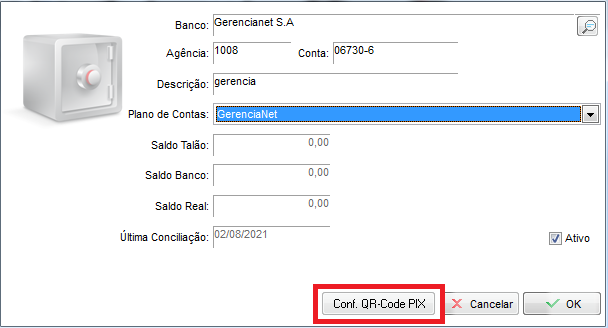 Botao Conf. QR-Code PIX no cadastro do banco GerenciaNet Botao Conf QR-Code PIX