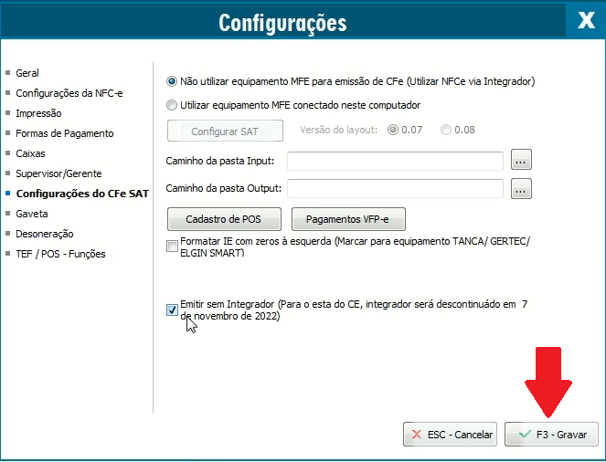 Gravar configuração