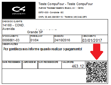 Carne impresso com o QR code para pagamento via Pix Carne com QR code Pix