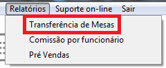 Menu Relatórios - Transferência de mesas Relatório de transferência de mesas
