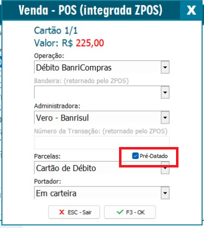 Opção de pagamento pré-datado na finalização da venda Pagamento pré-datado