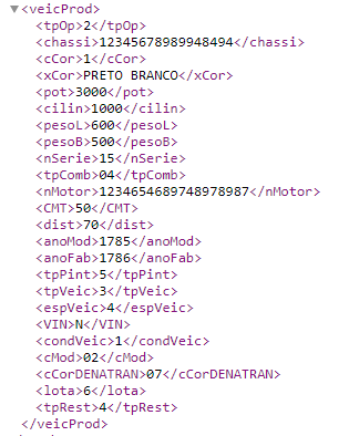 Tag VeicProd no XML