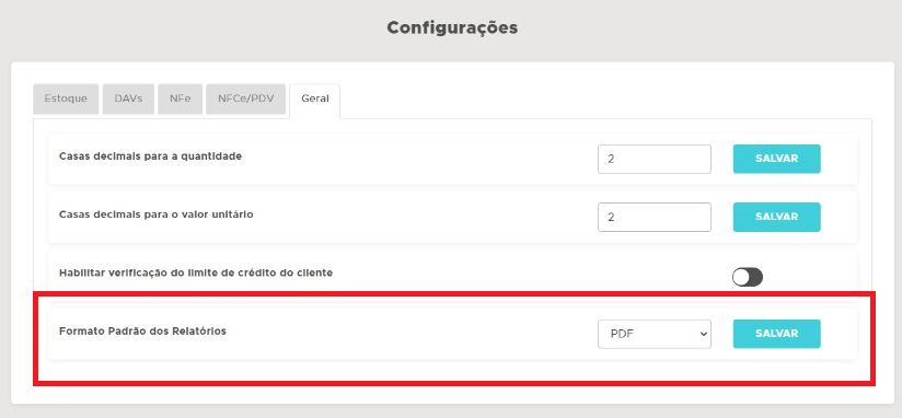 Formato padrão dos relatórios