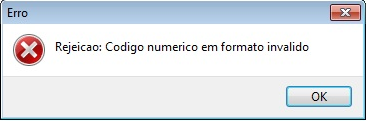 Rejeição código numérico inválido