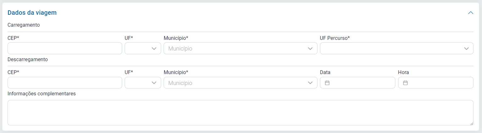 Dados da viagem do MDF-e