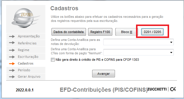 Registro D201 do EFD-Contribuições