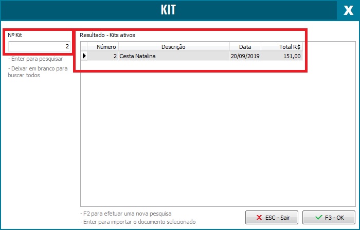 Número do kit na NFC-e