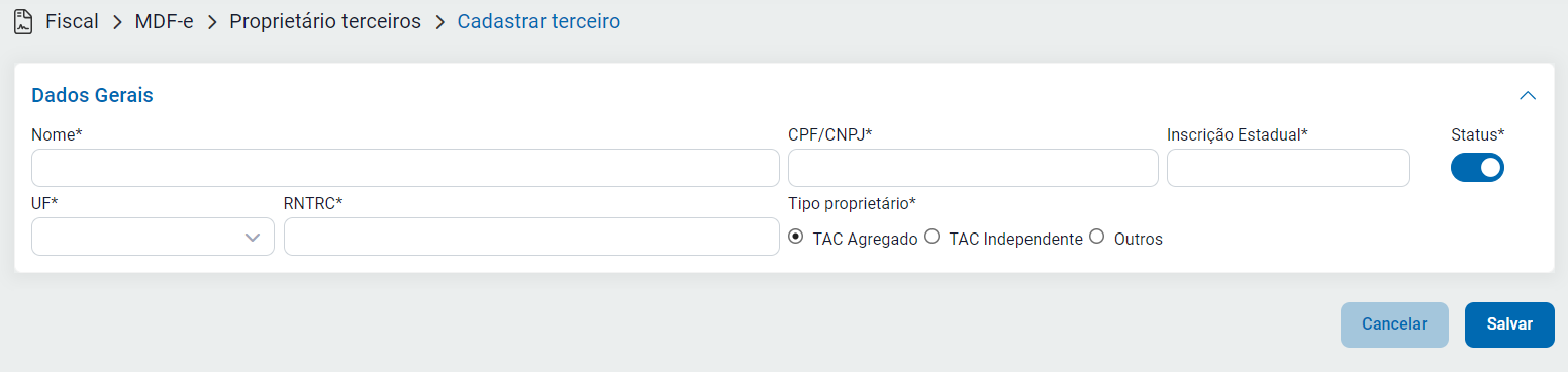 Dados do proprietário terceiro
