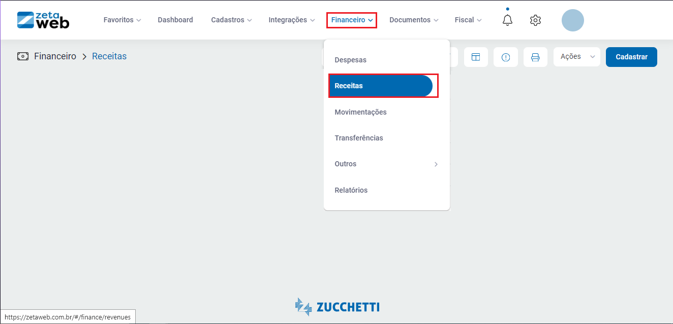 Financeiro Receitas para boleto
