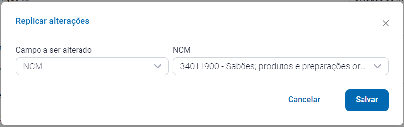 Campo e conteúdo a ser aplicado