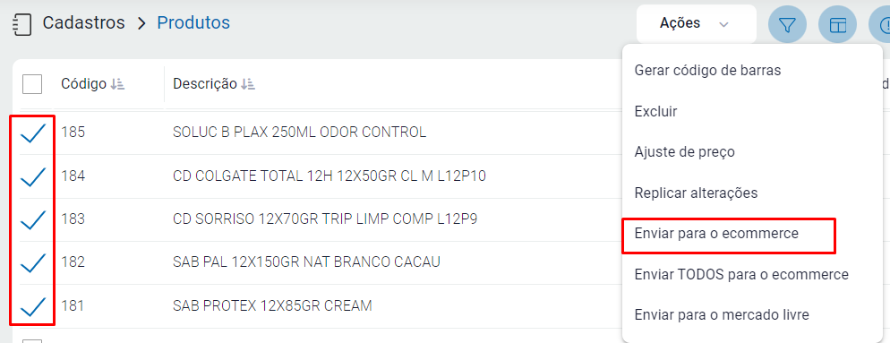 Enviar itens do estoque para o Ecommerce