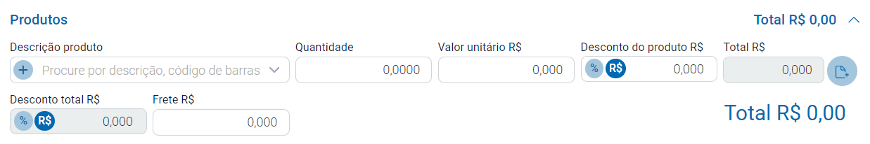 Inclusão de itens do pedido