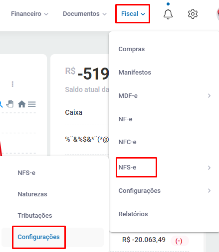 Menu NFS-e Configurações