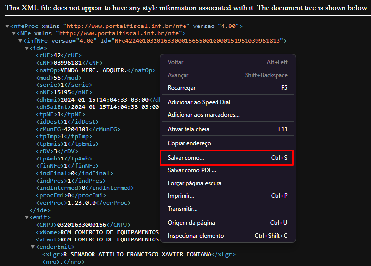 Salvar XML da nota