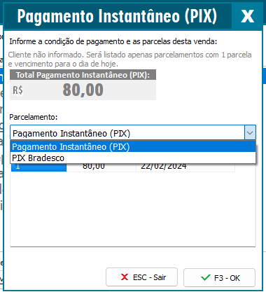 Seleção do banco do PIX