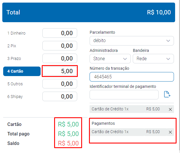 Adicionar mais de um cartão na venda Adicionar mais cartões