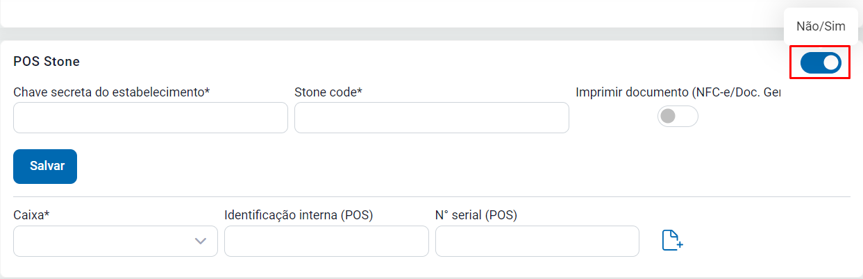 Opção TEF/POS - Stone