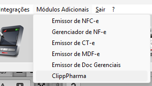 Tela inicial do módulo ClippFarma