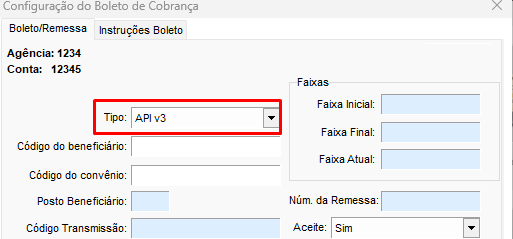 Selecionar API V3 no Tipo
