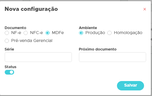 Campos da configuração do MDF-e