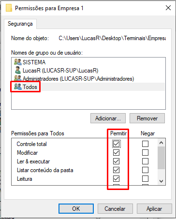 Permitir todas as opções