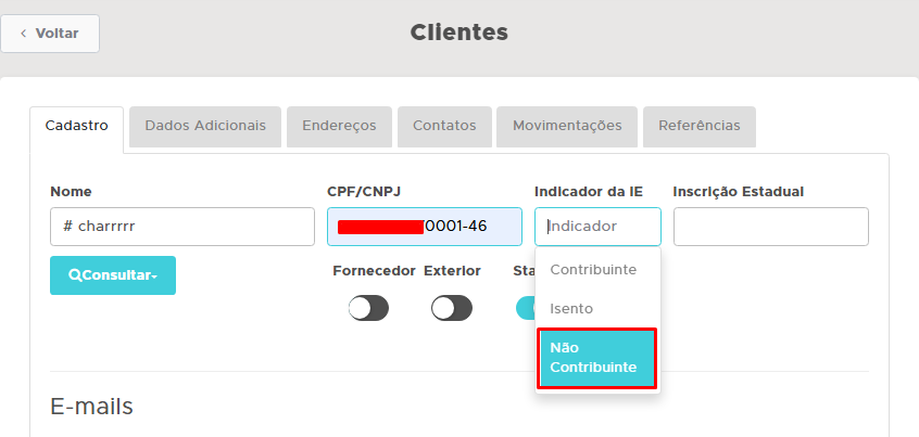 Marcação de cliente Não Contribuinte de ICMS no cadastro ou na nota Cliente Não Contribuinte
