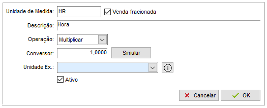 Cadastro do serviço com a unidade de medida HR Cadastro do serviço com unidade HR