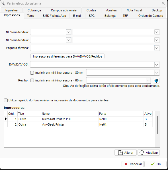 Aba Impressões