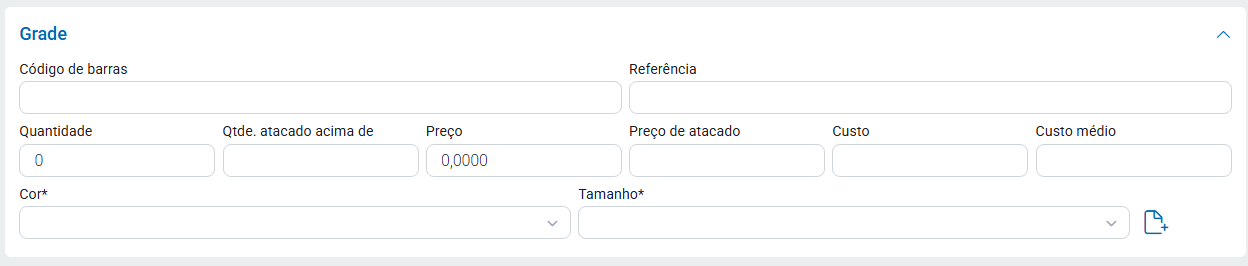 Aba Grade do produto