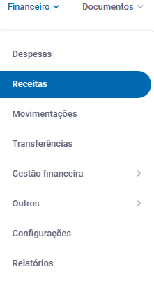 Menu Financeiro Receitas