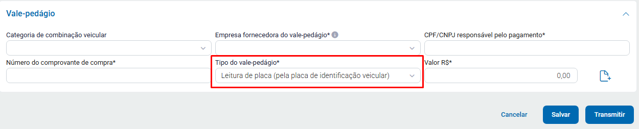 Leitura de placa no vale-pedágio