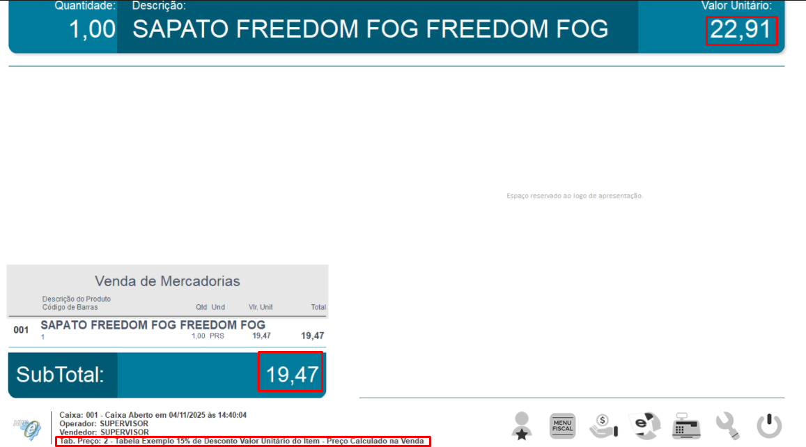 Configuração de valor unitário na NFC-e