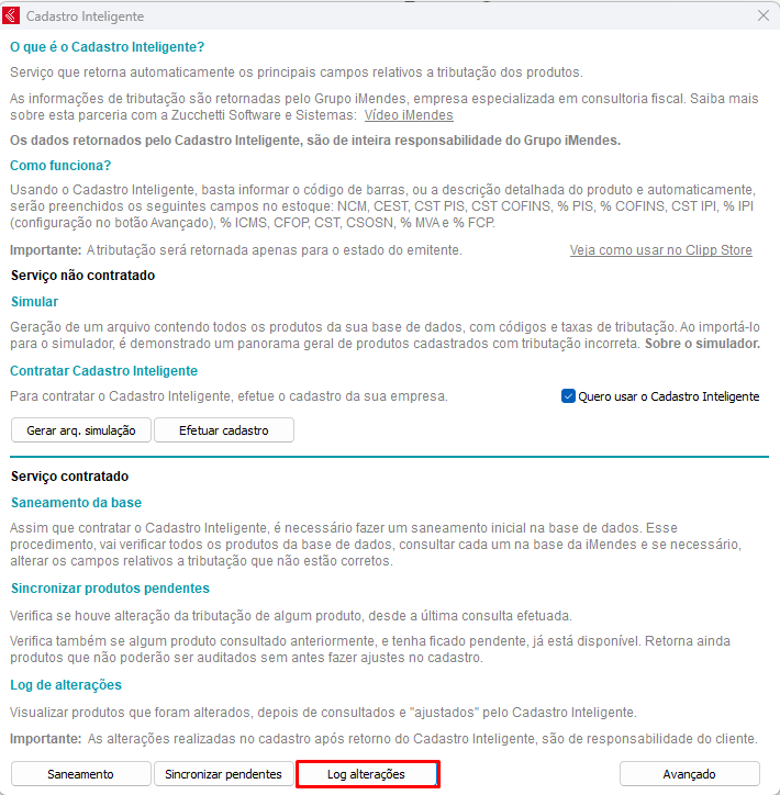 Acesso ao log de alterações