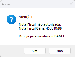 Aviso para nota de venda pendente
