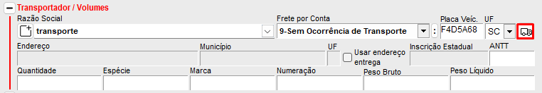 Dados da transportadora na nota