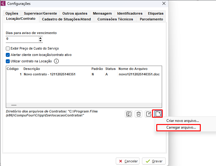 Carregar contrato no sistema
