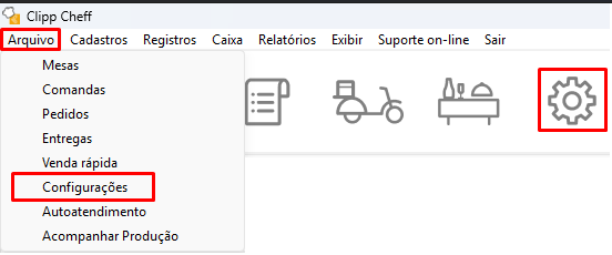 Menu Arquivo - Configurações