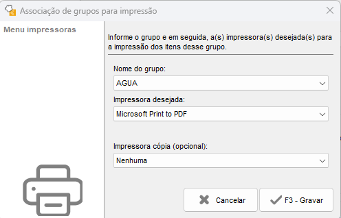 Vínculo de grupo e impressora